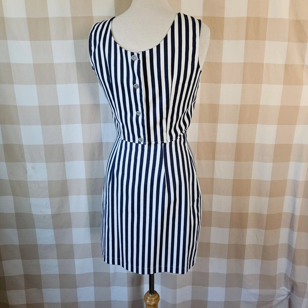 Vtg 90s‎ BANJO Dallas Texas Navy White Stripe Lace Up Top Mini Skirt Set Medium